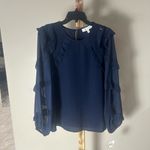 Fever Womenโs Blue Long Sleeve Ruffle Blouse โ Size Small NWT Photo 4