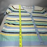 Cherokee  Women's m Short Sleeve striped Sweater button down Blue yellow White Photo 5