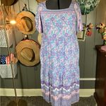 THML  Purple Pink Square Neck Tropical Flamingo Floral Midi Dress Large Photo 12
