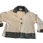 Cloda Linen Wool Cardigan Cream w/Slate Teal Trim Pockets Quiet Luxury Coastal M Green Size M Photo 0