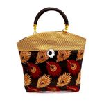 NWT Dark Green and Gold Peacock Feather Purse with Gold Silk Thread Indian Bride Photo 0