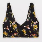 Aerie New Offline Floral Print Mesh Back Plunge Sports Bra Black Size Small Photo 2