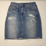 AG Adriano Goldschmied The Erin Blue Denim Pencil Skirt Distressed Raw Hem 26 Photo 2
