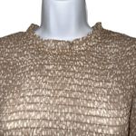 EXPRESS ‎ Latte & White Speckled Smoked Long Sleeve Ruffle Neck Blouse NWT $64 M Photo 2