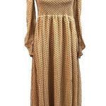 o.p.t Square Neck Smocked Patterned Maxi Dress Brown Gold Cream Size Medium Photo 0