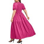 SheIn Pleated Frill Hem Short Sleeve Maxi Dress in Pink, Size 2XL Photo 1