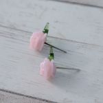 Vintage Stud Earrings Light Pink Rose with Leaves Photo 5