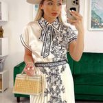 Ivory and Black Pleated Skirt Set Size M Photo 5