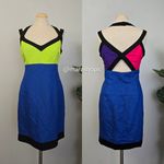 Vintage 90’s Ashley Brooke Cutout Colorblock Linen Mini Dress Blue Size 10 Photo 1