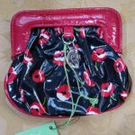 Vera Bradley Frill Charmed Pouch Coin Purse Black With Red Poppies Photo 0