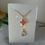 Orange Quartz Crystal Jewelry Set, Diamond Cross Shape, Mini Hoops, Casual Photo 4