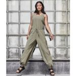 Athleta  Revive Jumpsuit Laurel Olive Green Drawstring Parachute Pant Size 6 Photo 2