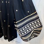 Anthropologie  Pilcro Shirt Women Medium Black Tan Embroidered Boho Cottage Puffy Photo 4