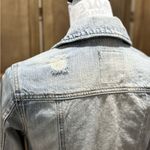 Mudd Women's Light Blue Distressed Denim Jacket. Photo 4