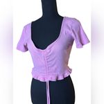 ZARA  Pink Ruffled Ruched Waist Front Tie V-Neck Top – Coquette Style Blouse | S Photo 3