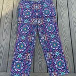 Lands' End  two mid rise geometric print blue pink straight leg Photo 0