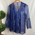 Elie Tahari Ellie Tahari Blue Sheer Silk Blend Print Ruffle Bell Sleeveless Blouse Top S Photo 1