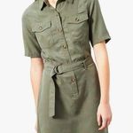 Miss Selfridge  DENIM Dress Size 10 Khaki Army Green Button Down Belt Mini Shirt Photo 0