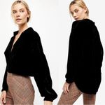 Free People Witchy WhimsiGoth Oversized Velvet Button Down Shirt in Black Medium Photo 1