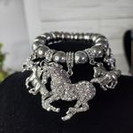 Silver Stretch Bracelet with CZ Horse Charms Photo 1