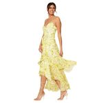 Badgley Mischka  Womens Floral Print Dress in Yellow 0 Long Gown Maxi Photo 1