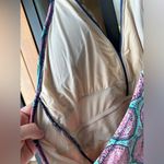 Cabana Life one piece swimsuit halter open back embroidered abstract print Pink Size M Photo 7