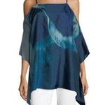 Lafayette 148 Anastasia Cold Shoulder Silk Top Glaze Blue M/L Size L Photo 0