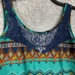 Delia's Women's Y2K Blue Tribal Print Lace Back Tank Top - Size Medium - Boho Photo 3