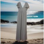 Birdy Grey Chic  Chiffon Maxi Dress Size M Bridesmaid Pockets Ruffle Sleeve‎ BOHO Photo 1