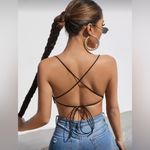 SheIn Criss Cross Tied Backless Hanky Hem Cami Top, Black, Size S, EUC Photo 1