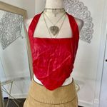 Love j Red Faux Leather Y2K Handkerchief Triangle Open Back Crop Top M Photo 2