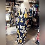 Alexa B Nites yellow blue floral dress gold filament shoulder open short sleeve Size 16W Photo 2