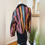 Multicolor Striped Women's Reversible Jacket Large Ruffle Collar Black Photo 6