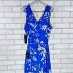 Lulus  NWT Sun Salutation Royal Blue Floral Print Ruffled Wrap Maxi Dress Size L Photo 6