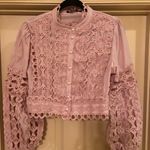 Pearl Button Down Lace Detail Shirt in Blush Pink Size L Photo 0