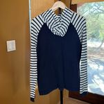 Orvis  Women's Navy Blue Stripe Cozy Hooded Pullover Size Large Photo 9
