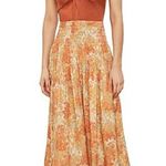 Vince  Floral Garden Smocked A Lined Tiered Midi, Maxi Skirt Orange Large $395 Photo 1