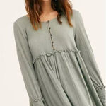 FP Beach Free People Beach Sage Green Ribbed Babydoll Tunic/Dress Photo 0
