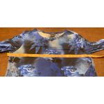 Clara Sun Woo Blue Floral Print Tunic Top Long Sleeve Asymmetric Hem Stretch SM Size L Photo 4