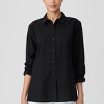Eileen Fisher Black Organic Cotton Poplin Button Down Shirt Size X-Small Photo 0