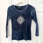 Suzie In The City Navy Blue Tie Dye White Cross Center Design Vtg Y2K Top Medium Photo 0