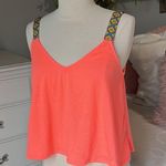 Rue 21 Neon Coral Crop Top Flowy Tank Embroidered Aztec Straps Womens Medium  New Photo 1