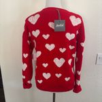 Marled Red and White Heart Pattern Crew Neck Sweater Size M Photo 2