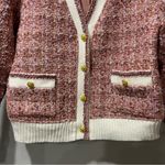 Anthropologie Maeve By Anthroplogie Tweed Lurex Coatigan Pink Cream Gold Button Size Medium Photo 5