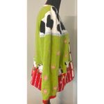 VTG Berek Cow Print Cardigan Sweater Floral Appliqué Farm Art to Wear Teacher XL Green Photo 2