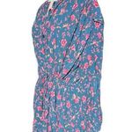 Free People Flower Fields Emerald Green Pink Floral Print Button Up Mini Dress S Photo 0