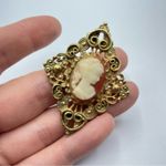 Vintage Estate Gold Tone Cameo Brooch Victorian Style Orange Photo 2