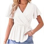 Grace Karin  White Peplum Eyelet Wrap Top Photo 0
