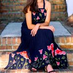 Anthropologie Floreat floral Navy
Blue Embroidered Maxi Dress boho formal fall Black Size 10 Photo 0