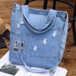 Denim bag shoulder jean distressed ripped handbag light blue Photo 0
